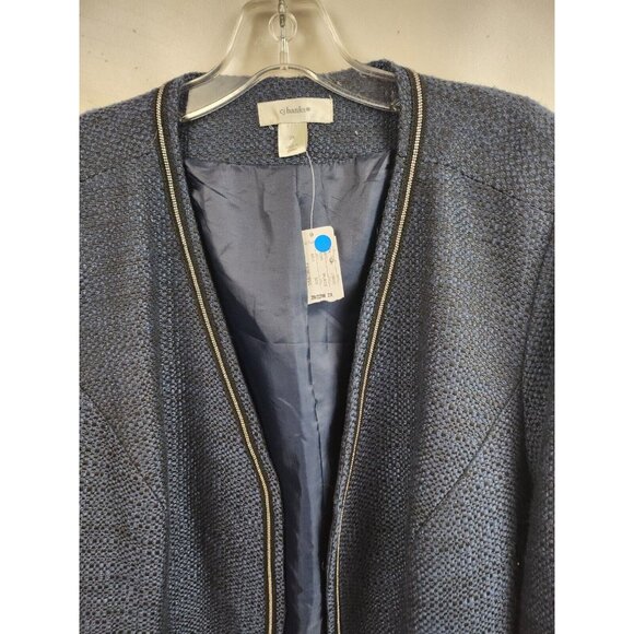 CJ Banks Womens Tweed Blazer Jacket Size 2X Navy Blue Open Carrier Academia NEW - Picture 2 of 9